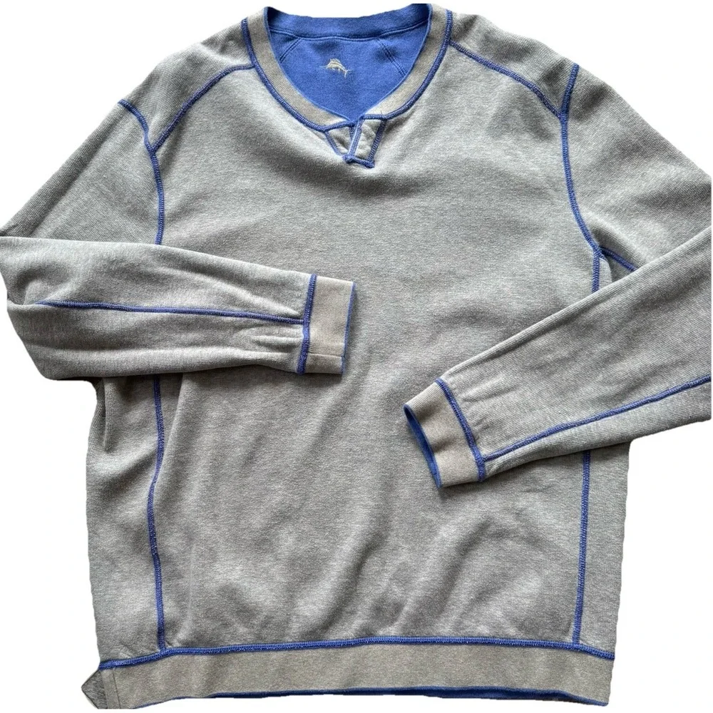 Tommy Bahama‎ Reversible Notch Neck Sweater Blue/Grey Flipside Adult XL